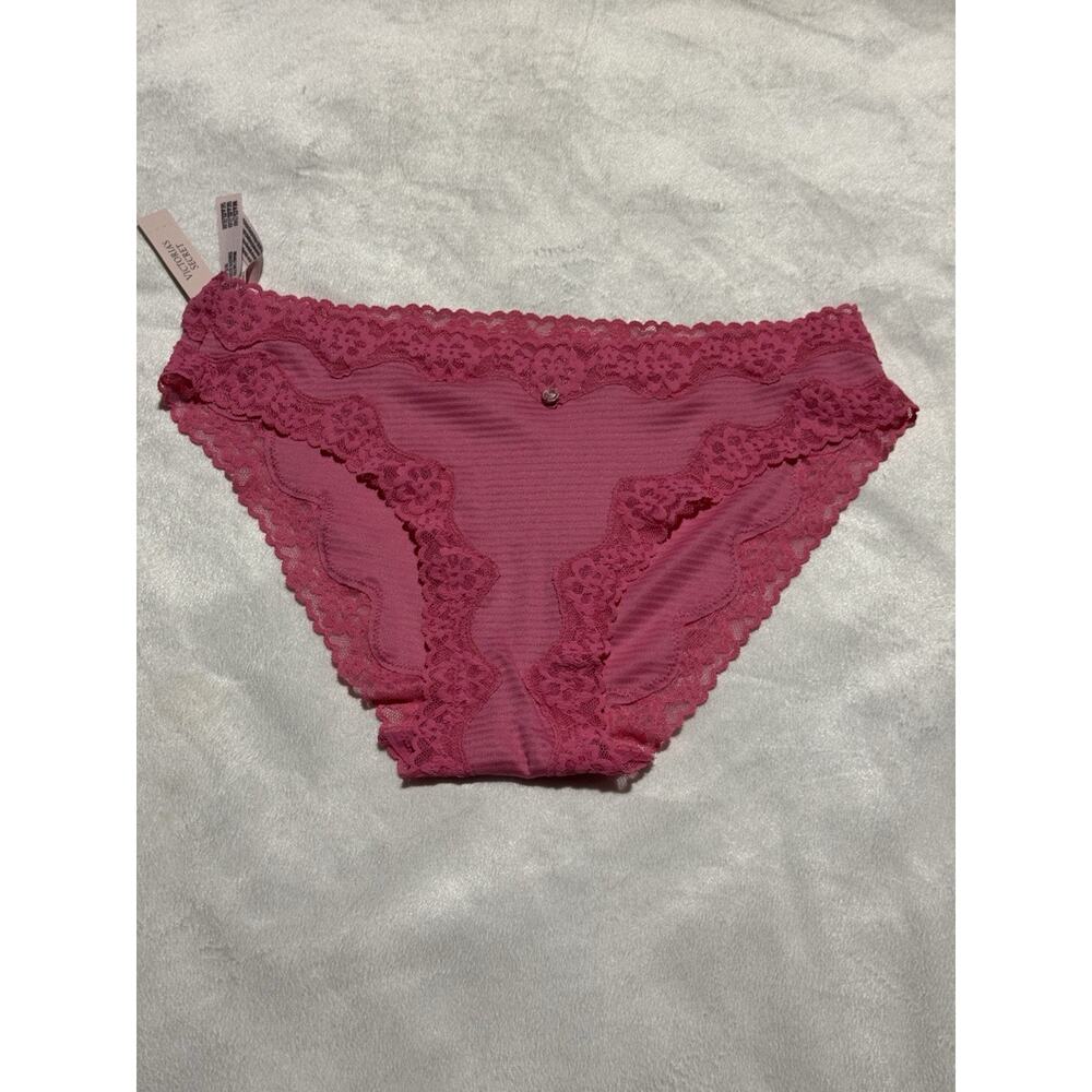 Victoria's Secret Panties Pink Ribbed Lace Trim Cheeky Bikini Size M NWT